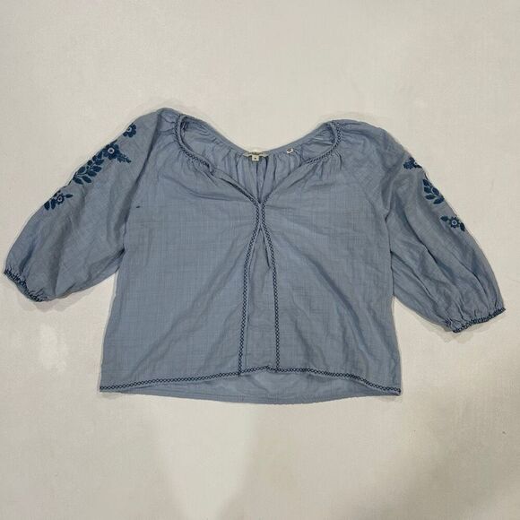 Max Studio London Blue Embroidered Peasant Blouse Women’s Size M - Picture 1 of 4